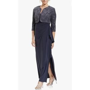 Alex Evenings Women's Draped Gown & Glitter Bolero Jacket Dress Size 8 Petite